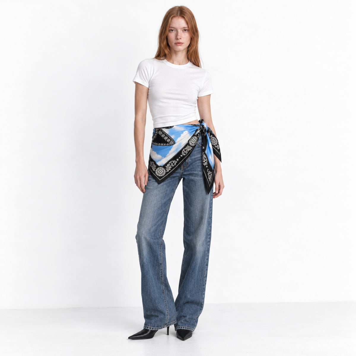 ADORNED SADDLE SILK SCARF
