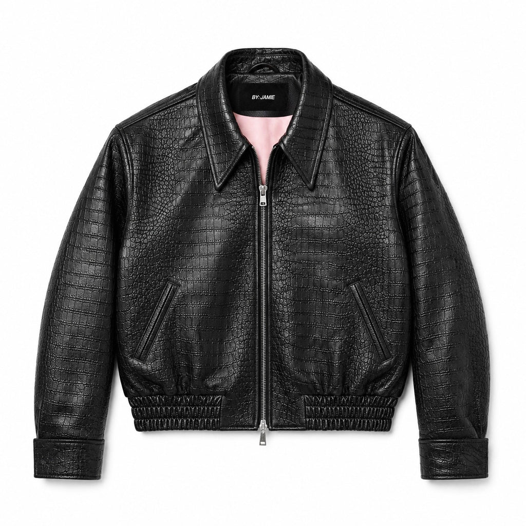 NOIR EMBOSSED LEATHER BOMBER