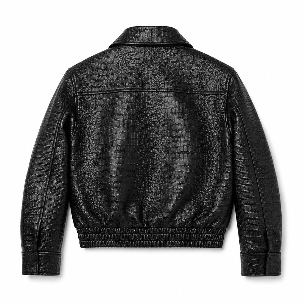 NOIR EMBOSSED LEATHER BOMBER